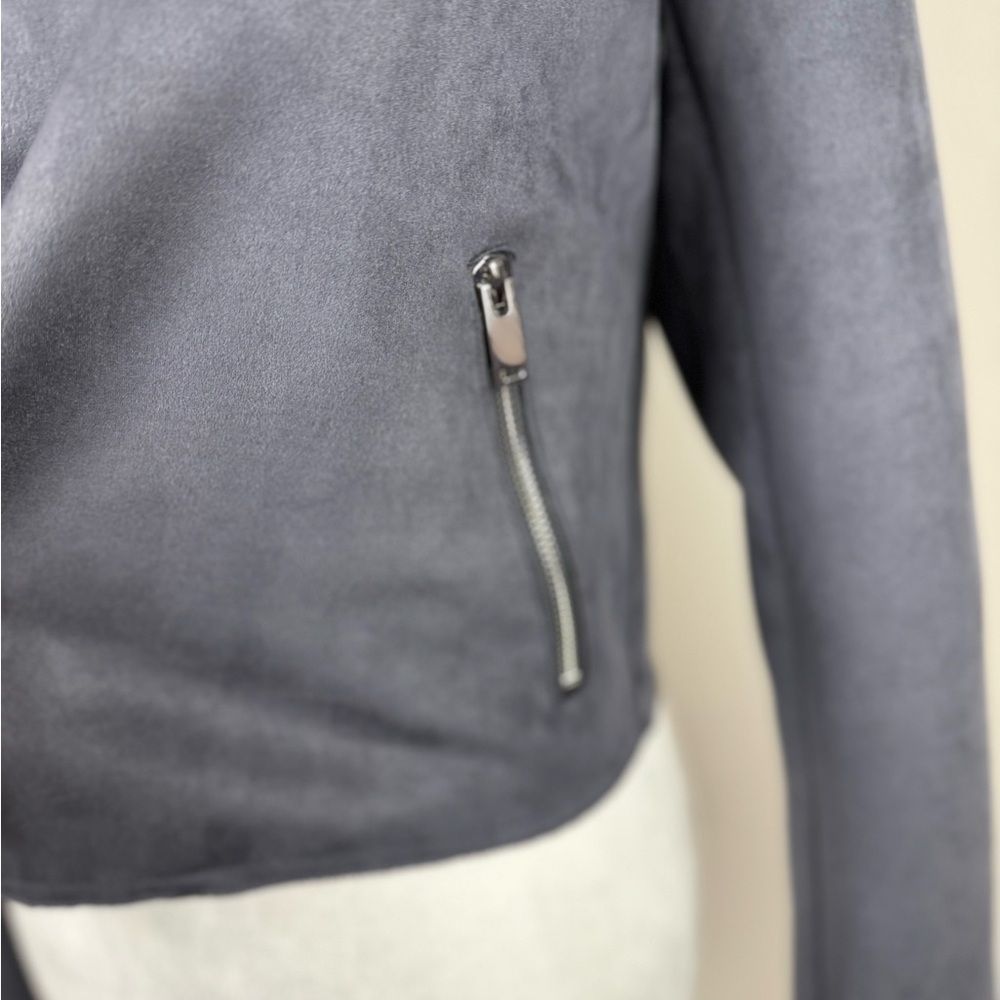 Anthropologie Women's Faux Suede Moto Jacket Gray Size S Zip Pockets - Picture 4 of 11